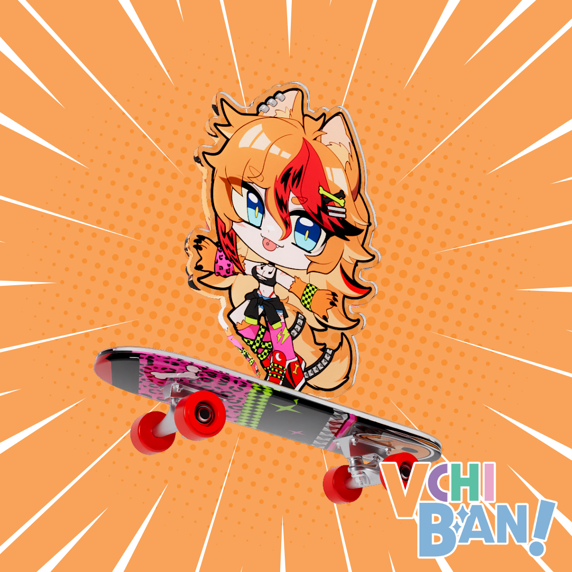 Rocker Buffpup Skateboard Keychain