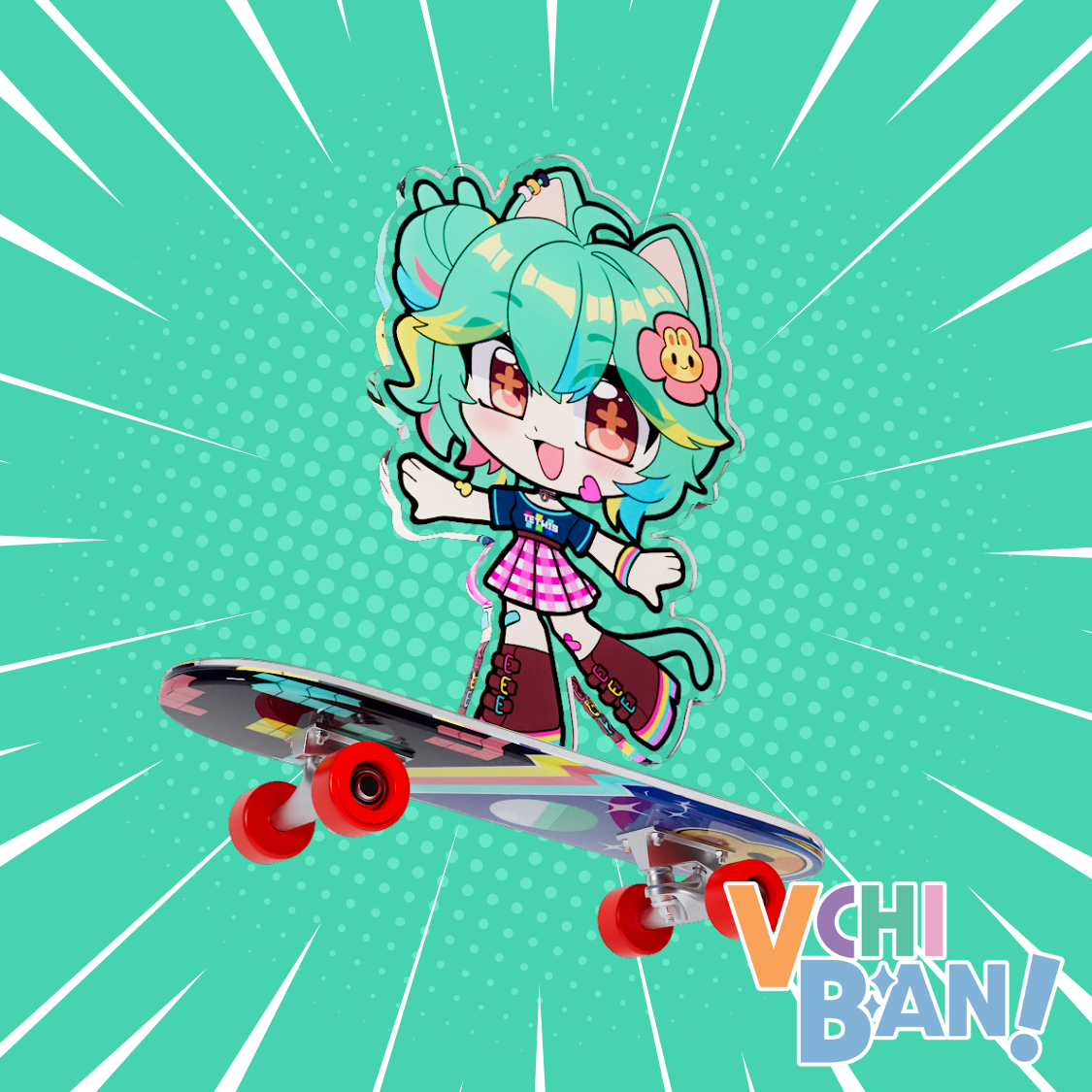 Button Mash Rosedoodle Skateboard Keychain